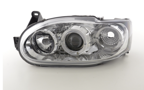 FK LED DRL Angel Eye Projector Headlight Ford Escort 7 MK7 95-09 Chrome LHD