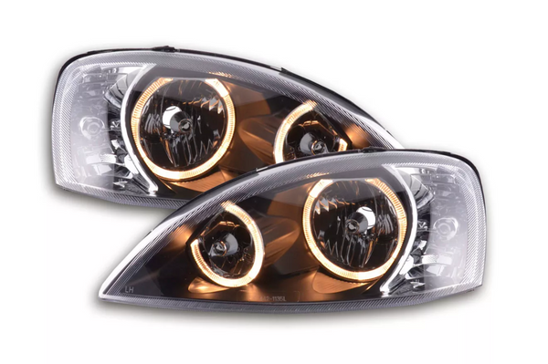 FK Set Opel Corsa C 01-06 LED DRL Devil Eye Projector Headlights Black Ed LHD