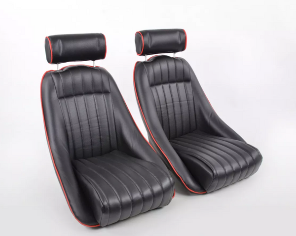 FK Black Red Piping Classic Car Retro Kit Speedster Sports car Full Bucket Seats - NO SLIDE RUNNERS