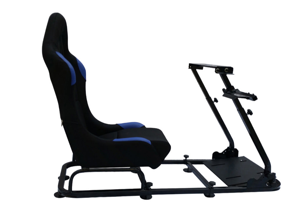 Driving Game Chair Sim Racing Seat & Frame Xbox PS PC Gaming Black Blue Textile