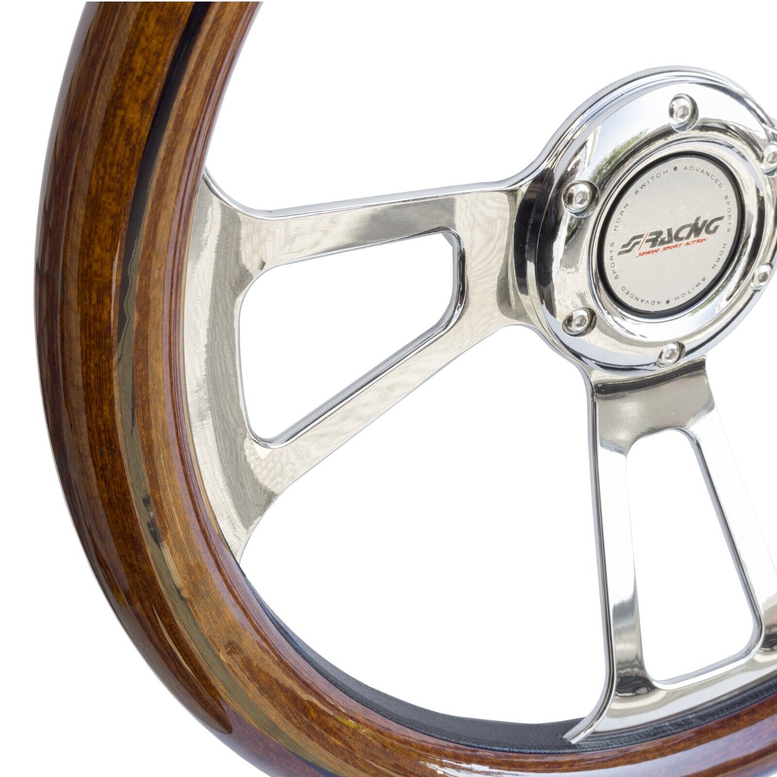 Simoni Racing Universal Steering WHEEL Sella 350mm Wood Look Brown Chrome