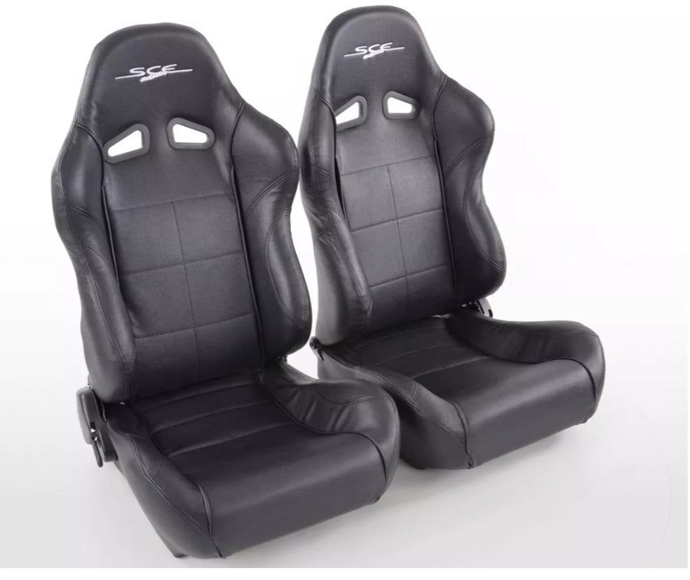 SCE Sportive Pair Universal Reclining Bucket Sports Seats Black Stitched Edition