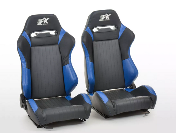 FK Universal Reclining Bucket Sportsitze Schwarz &amp; Blau Luxe Motorsport Edition