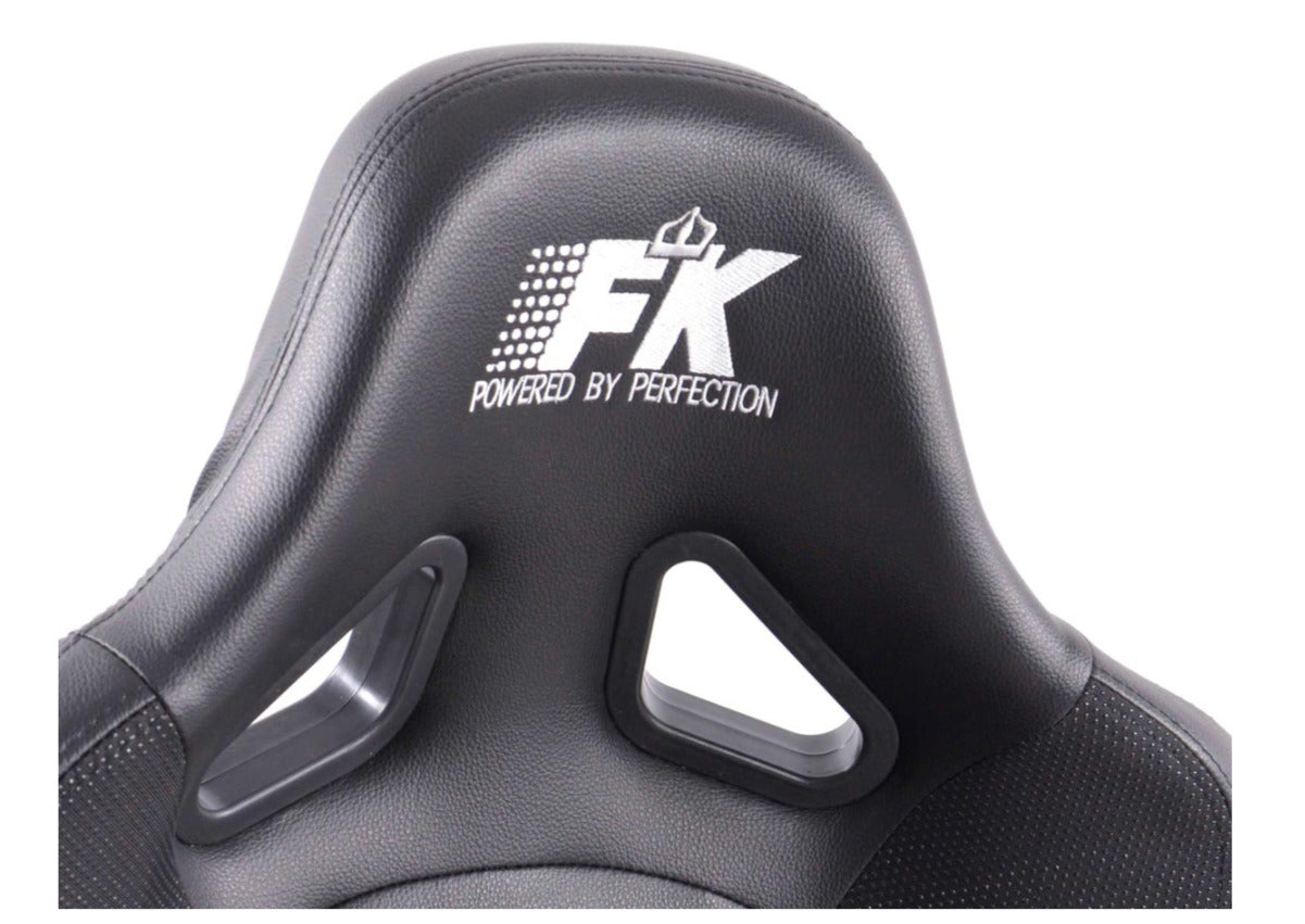 FK Pair Universal Fixed Back Bucket Sports Seats BLACK & BLUE on Black Edition