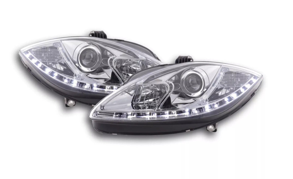 FK Pair LED DRL Halo Lightbar headlights Seat Leon 1P 2 MK2 09+ chrome RHD