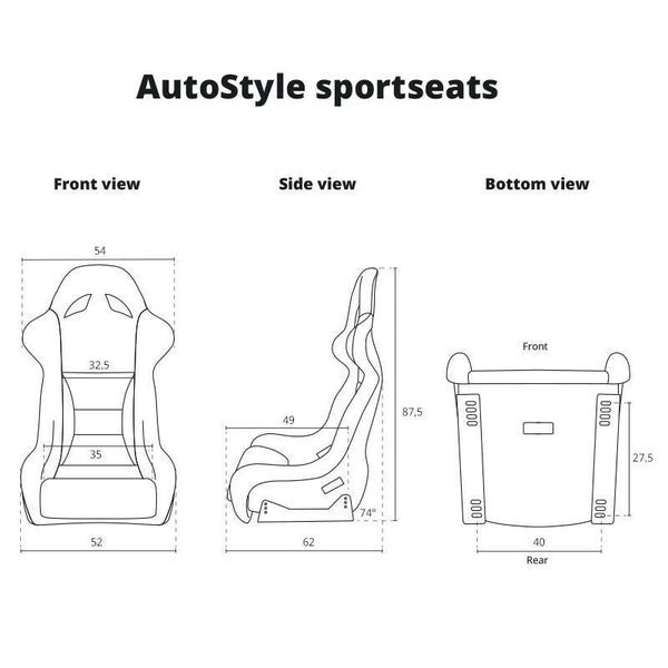 AUTOSTYLE x1 Single Universal Single Sports Bucket Seat BLACK fixed back runners