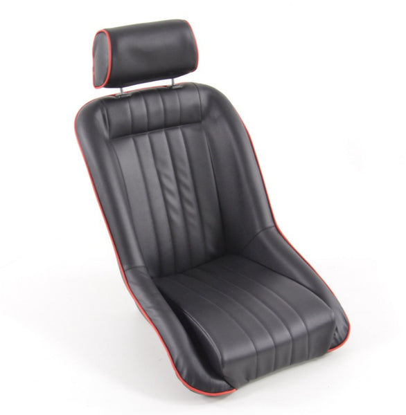 FK x2 Black Red Piping Classic Car Retro Kit Sports Fixed Back Bucket Seats