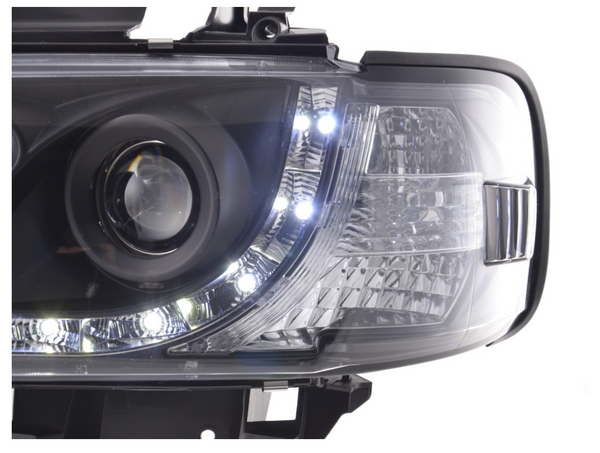 FK Set LED DRL Devil Eye Projector Headlights VW Transporter T4 96-03 Black RHD