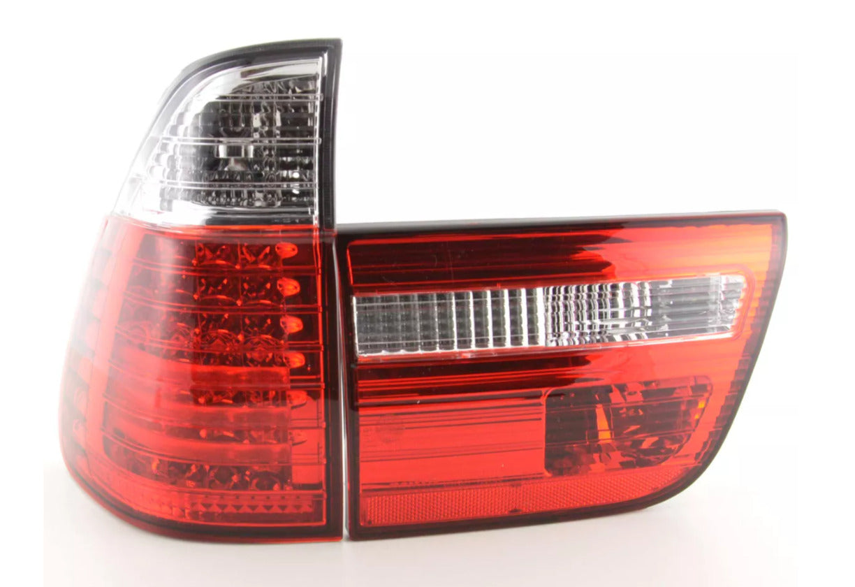 FK Pair LED Lightbar REAR LIGHTS Tail Lamps BMW X5 E53 98-02 Red Clear Tail LHD