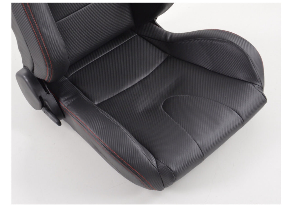 FK Pair Red Stitch Recline Bucket Sports Seats Carbon Fibre Edition Black Line