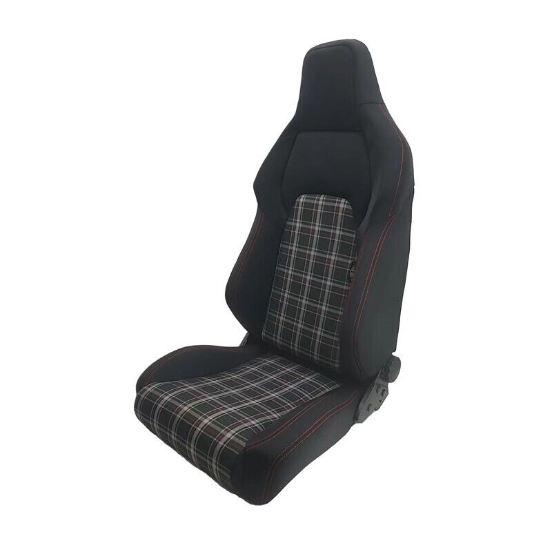 ATS x1 Universal Sports Bucket Seat Black Fabric Plaid Check Textile Red Stitch