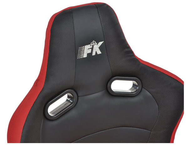 FK Pair Universal Full Bucket Sports Seats Red & Black Synthetic Leather Carbon