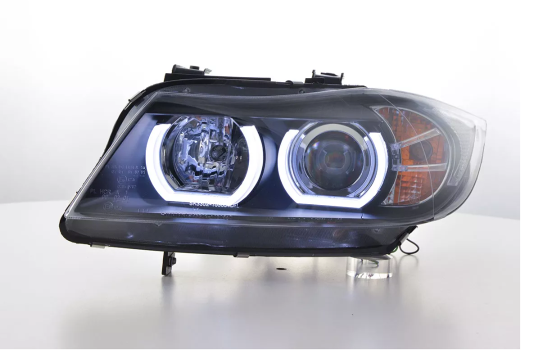 FK Pair LED DRL 3D Halo Lightbar headlights BMW 3-series E90 E91 05-08 black LHD