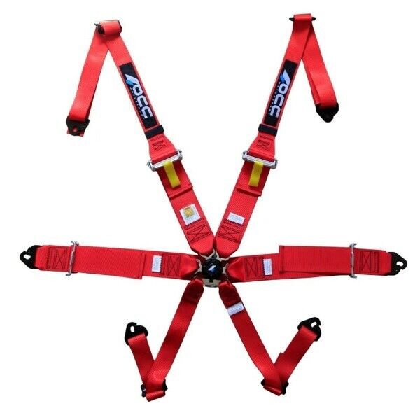 OCC Motorsp Racing FIA Harness 6-Point 3" Universal seat belt RED bucket safety