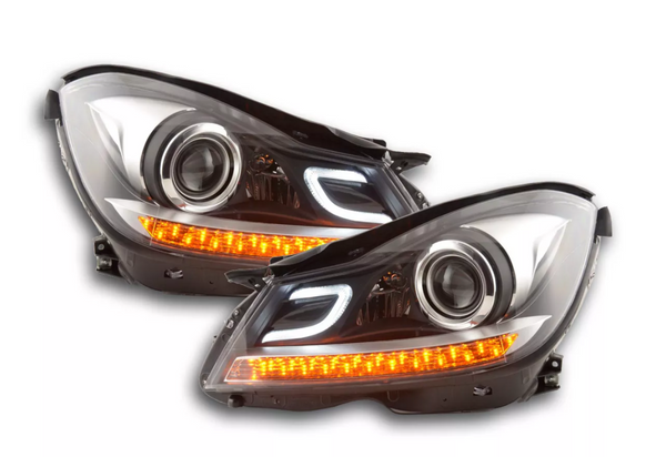 FK Set LED DRL Scheinwerfer Halo Mercedes C-Klasse 204 W204 11-14 schwarz AMG LHD C63