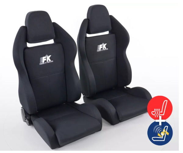 FK Universal Reclining HEATED & MASSAGE Bucket Sports Seats Black