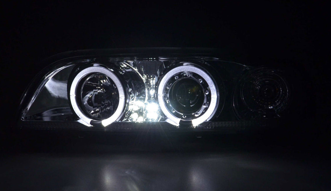 FK Set LED DRL Halo Angel Eyes Headlights BMW 5-series E39 95-00 Chrome M LHD