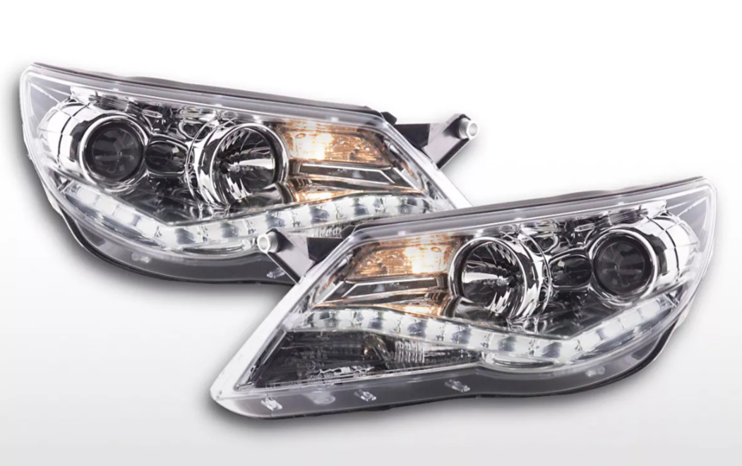 FK Pair LED DRL Lightbar Headlights VW Tiguan 07-11 chrome inc servo mot 5N LHD