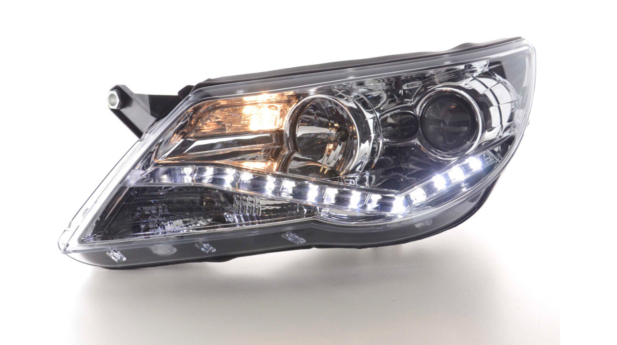 FK Pair LED DRL Halo Lightbar Headlights VW Tiguan 5N 07-11 Chrome LHD