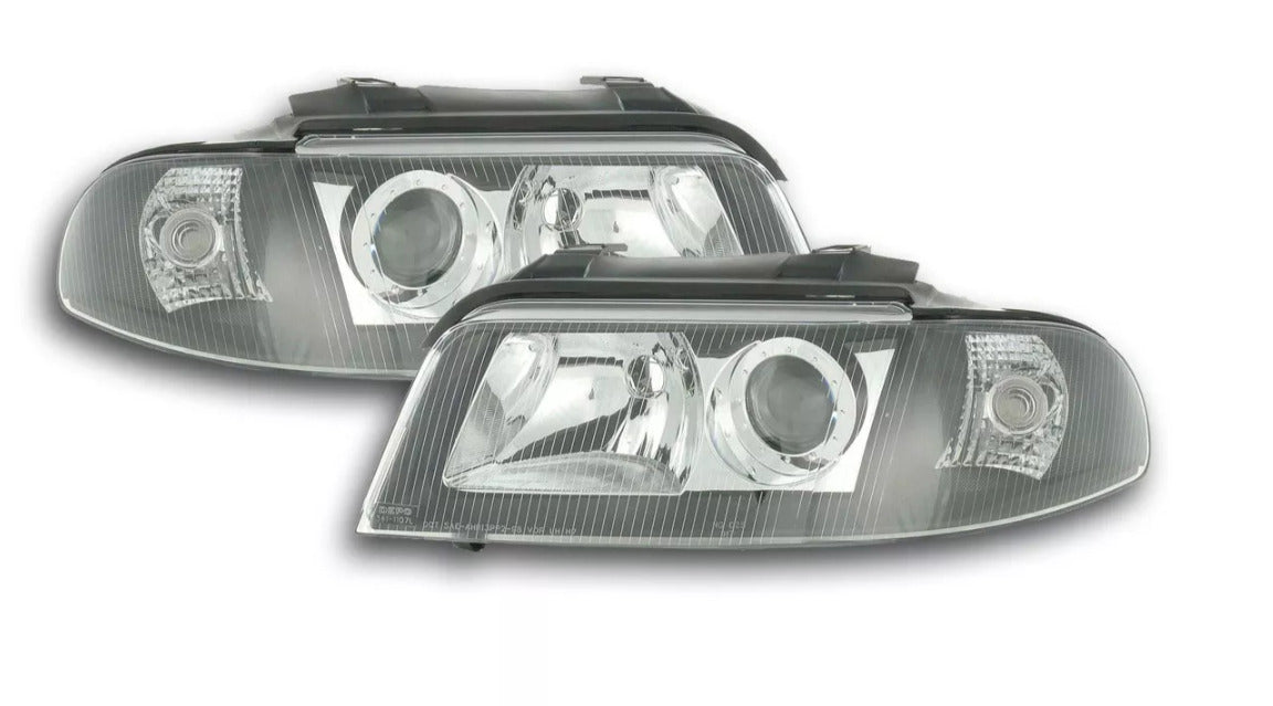 FK Pair headlights Audi A4 B5 8D 99-00 black S4 LHD + RHD Universal H7