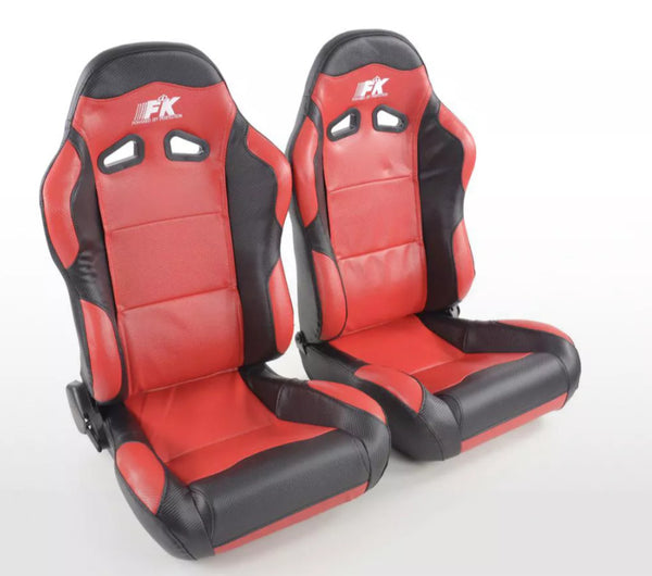 FK Universal Reclining Bucket Sports Seats - Red Carbon Design & Black Edition