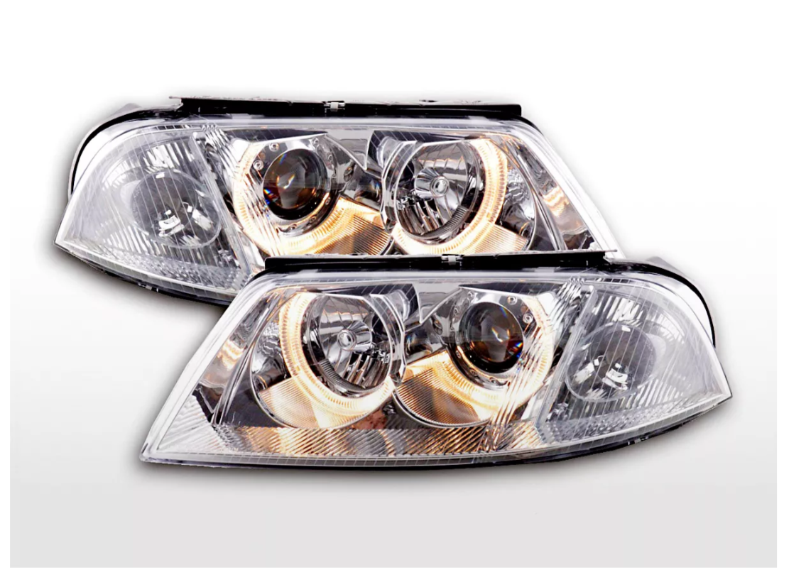 FK Pair LED Halo Ring Headlights VW Passat B5 3BG 00-05 chrome LHD RHD Universal