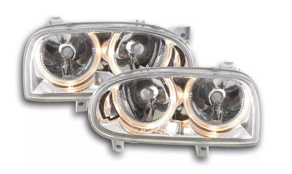 FK LED DRL Angel Eye  headlights VW Golf 3 MK3 1HXO 1 EXO 1H 92-98 Chrome LHD