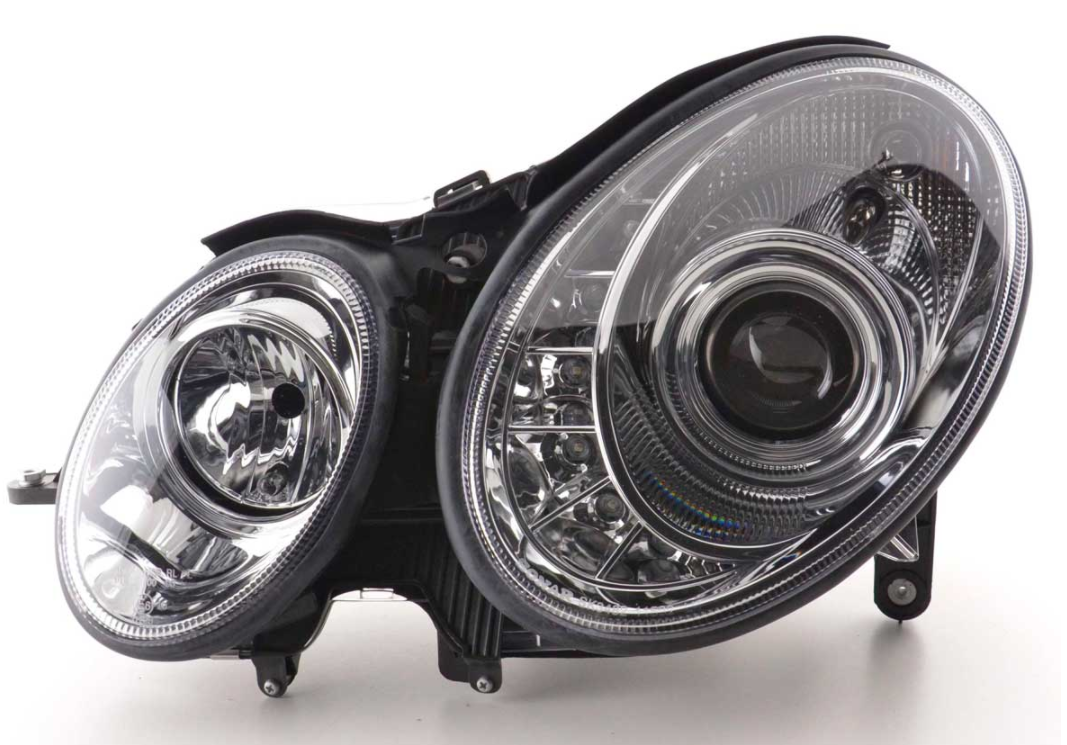 FK LED Headlights LED DRL Lightbar Mercedes E-Class W211 02-06 chrome LHD