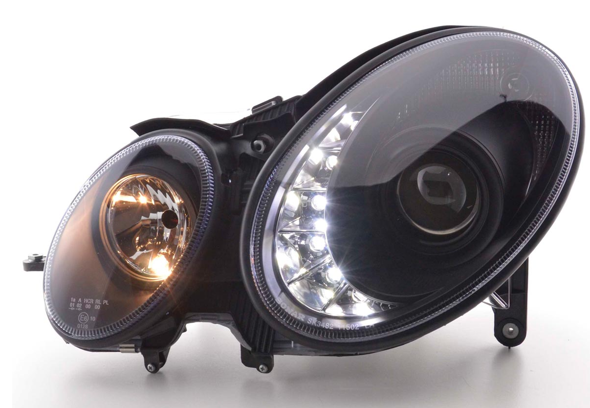 FK LED DRL Angel Eye Projektorscheinwerfer Mercedes E-Klasse W211 06–08 AMG LHD