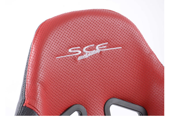 SCE Sportive Universal Reclining Bucket Sports Seats Black & Red Perforated SL