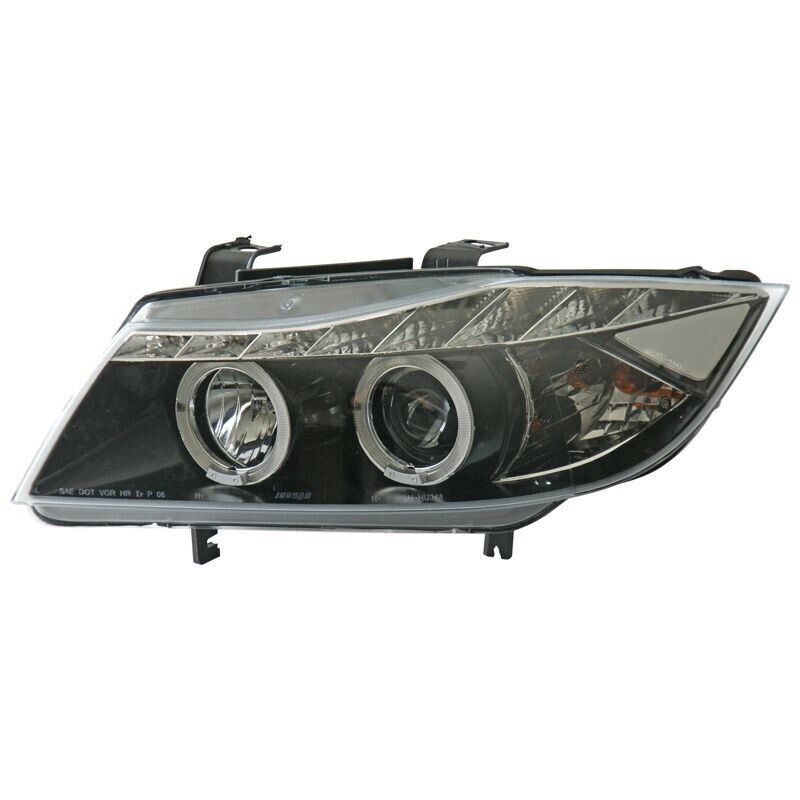 AS Pair LED DRL Halo Eye Lightbar Headlights BMW 3-Series E90 E91 05-08 Black