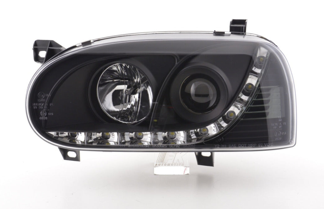 FK LED DRL Devil Angel Eyes Headlights VW Golf 3 MK3 1HXO 1EXO 91-97 black RHD