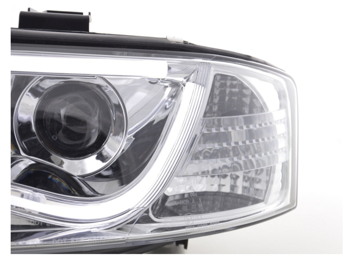 FK Pair LED Headlights LED DRL Halo Lightbar A6 C5 4B 01-04 Chrome RHD