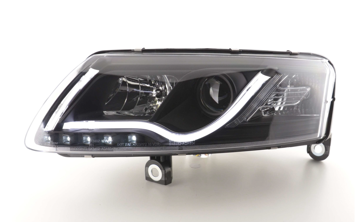 FK LED-Scheinwerfer, LED-Tagfahrlicht, Projektor, Audi A6 C6 4F 04–08, Schwarz, S6 S-Line, LHD