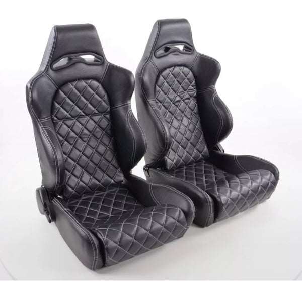 FK Universal Reclining Bucket Sports Seats Deluxe Quilted Stitch Black Edition