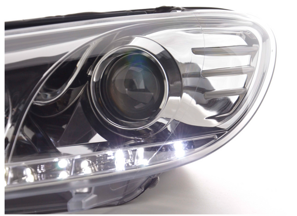 FK Pair LED DRL Lightbar Deluxe Headlights VW Scirocco 3 Mk3 13 08-14 chrome LHD