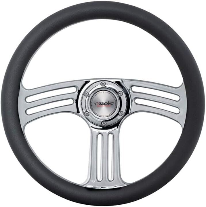 SR Classic Vintage Kit Car Universal Steering Wheel Black Leather Chrome Alum