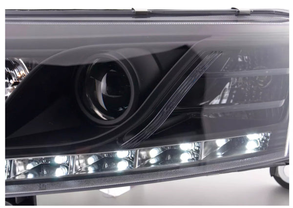 FK Headlights LED DRL Halo Projector Lightbar Audi A6 C6 4F 04-08 Black LHD