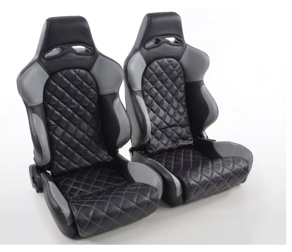 FK Universal Reclining Bucket Sports Seats - Deluxe Quilted Stitch Grey Edition