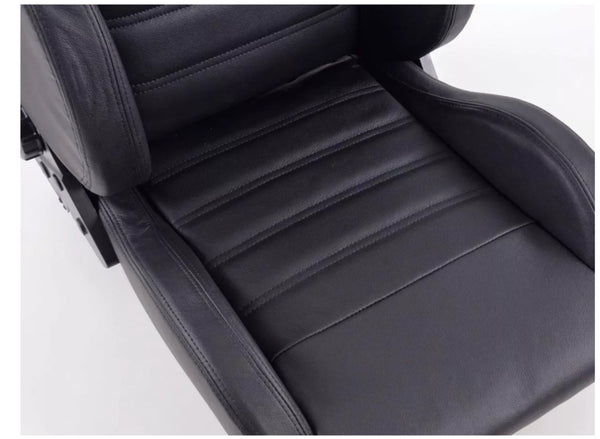 FK Pair Universal Reclining Bucket Sports Seats Black REAL LEATHER Class Edition