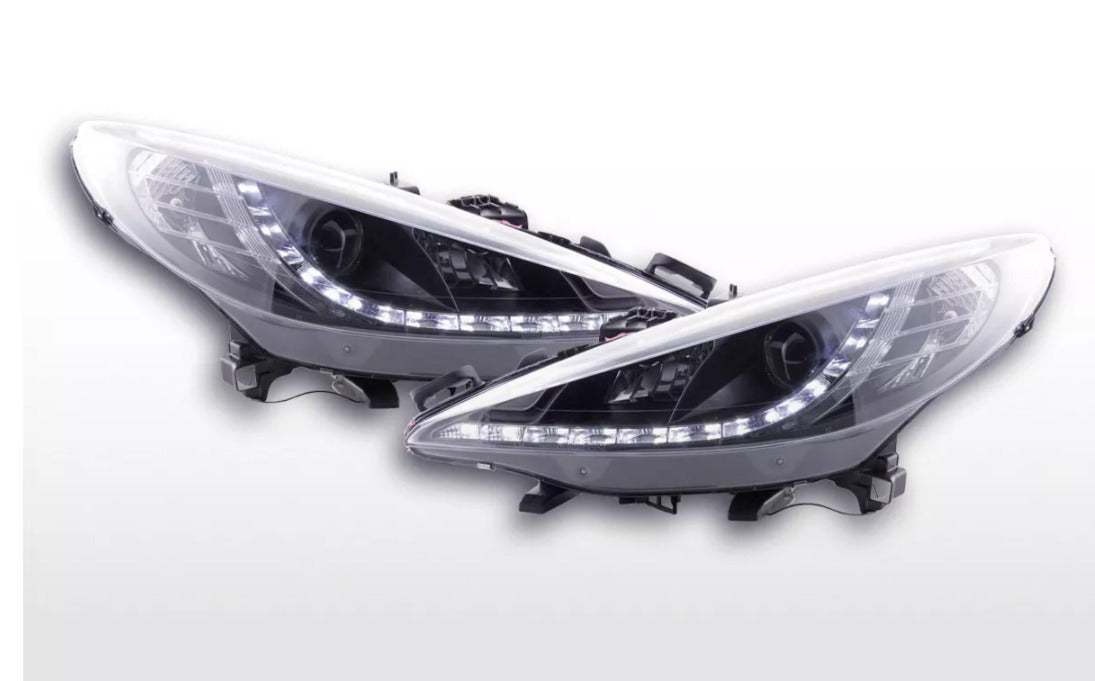 FK Set LED DRL Angel Eye Projector headlights Peugeot 207 2006+ black RHD