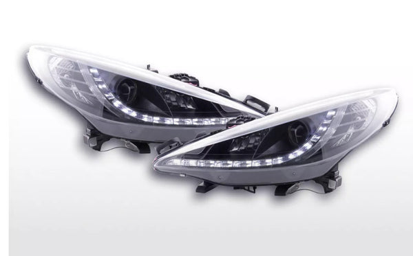 FK Set LED DRL Angel Eye Projector headlights Peugeot 207 2006+ black RHD