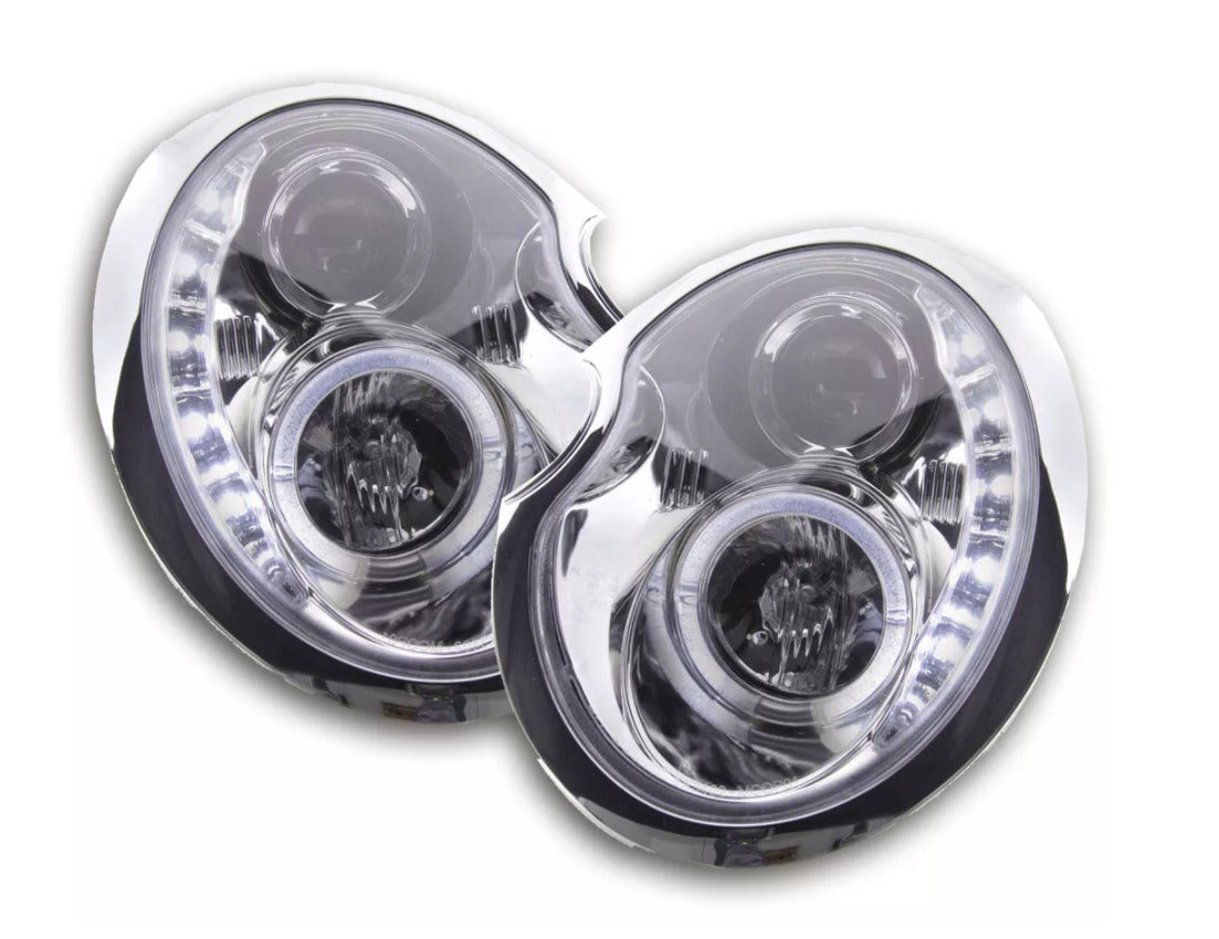 FK LED DRL Halo Ring Headlights BMW Mini Cooper S JCW R50 01-06 chrome LHD