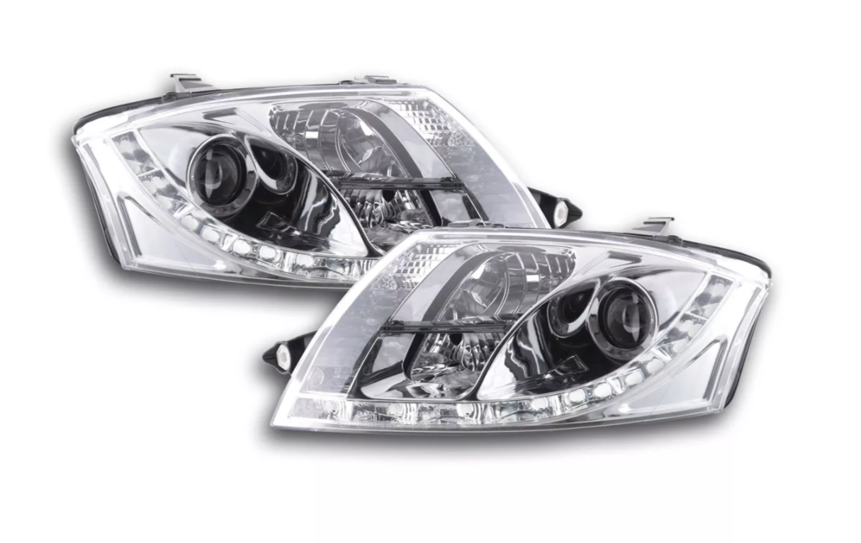 FK Paar LED-Tagfahrlicht-Lichtleistenscheinwerfer Audi TT 8N 98–06, Chrom, 1,8 3,2 Quattro LHD