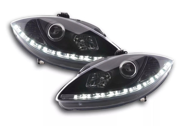 FK Pair LED DRL Projector Halo headlights Seat Leon 1P 2 MK2 09+ black LHD