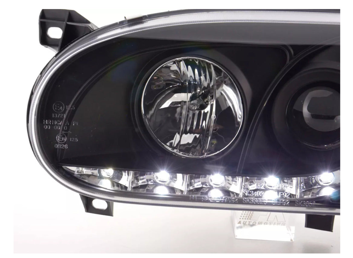 FK LED DRL Halo Lightbar Headlights VW Golf 3 MK3 1HXO 1EXO 91-97 black LHD