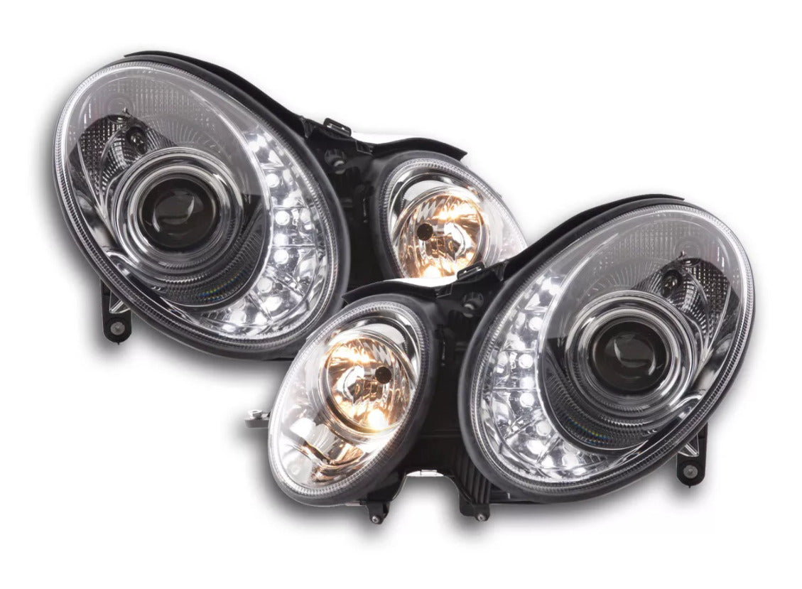 FK LED DRL Angel Eye Projector Headlights Mercedes E-Class W211 06-08 AMG LHD