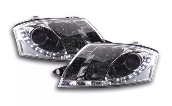 FK Paar LED DRL Lightbar 1.8 3.2 Scheinwerfer Audi TT 8N 99-06 Chrom Schwarz LHD