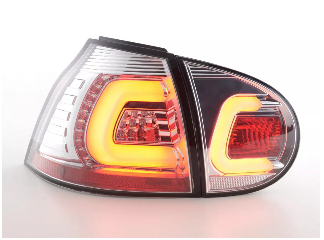 FK Pair LED Rear Lights Lightbar VW Golf 5 MK5 03-08 Chrome 1K LHD OBC Compat