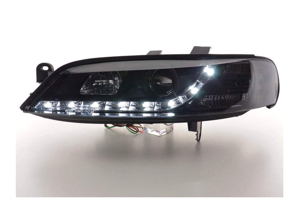 FK LED Headlights Lightbar Halo Ring Opel Vauxhall Vectra B 95-99 Black LHD